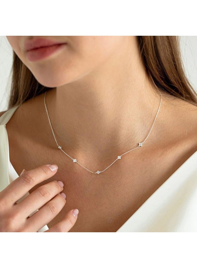 VRIUA Diamond Necklaces for Women - 14K Gold/Silver Gold Plated Dainty Necklace for Women Simple Five Diamond Flower Clover Butterfly Heart Star Necklace Trendy Gold Jewelry, White Gold Plated, Cubic - Image 3