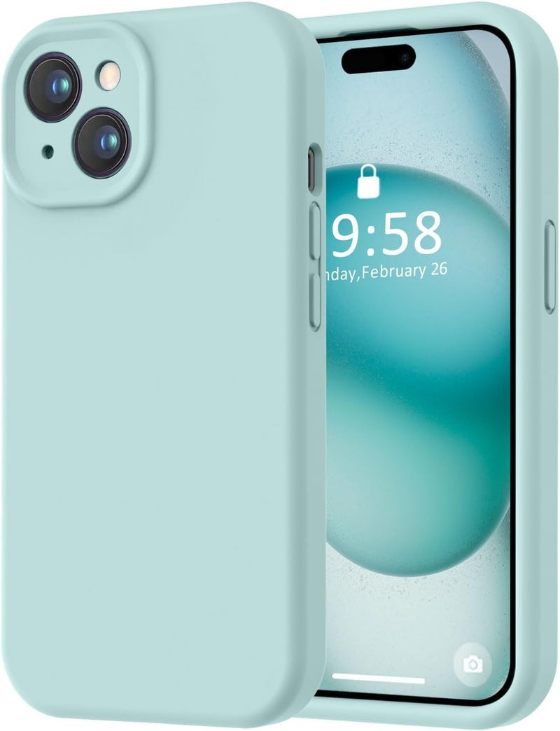 Mobistyle Designed for iPhone 15 Cover Soft Liquid Silicone Slim Protective Shockproof with Anti-Scratch Microfiber Lining Phone Back Cover Case (Aqua) - Image 1