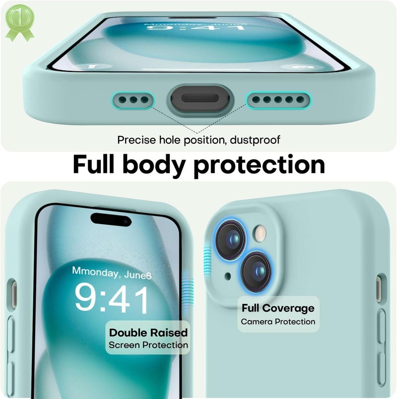 Mobistyle Designed for iPhone 15 Cover Soft Liquid Silicone Slim Protective Shockproof with Anti-Scratch Microfiber Lining Phone Back Cover Case (Aqua) - Image 2