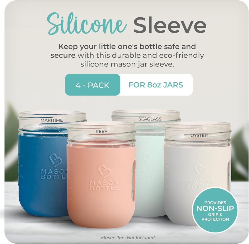 Mason Bottle 8oz Silicone Sleeves for Mason Jars 4Pack  RegularMouth Jar Covers for Grip and Protection Bottle Not Included  NonToxic Dishwasher Safe Made in USA - Image 2