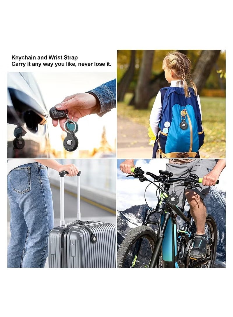 AirTag Holder Soft Silicone Case 4 Pack with Keychain Accessories for Easy Attachment to Wallets Keys and Pet Collars Black  - Image 2