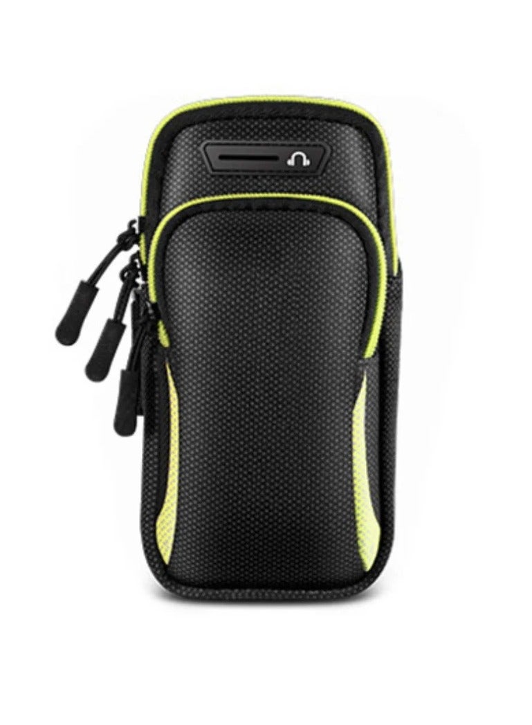 AROAQ Arm Bag, Breathable Arm Jogging Bag With Earphones Support, Outdoor Cycling Waterproof Sport Armband, Double Zip Sports Phone Bag For Running, Cycling, Hiking, Fishing, Yoga, (Black And Yellow) - Image 1