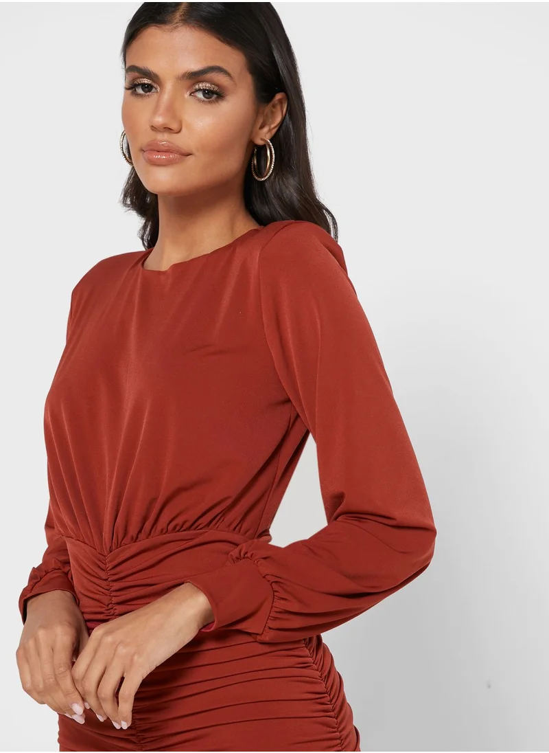 John Zack Ruched Midi Dress