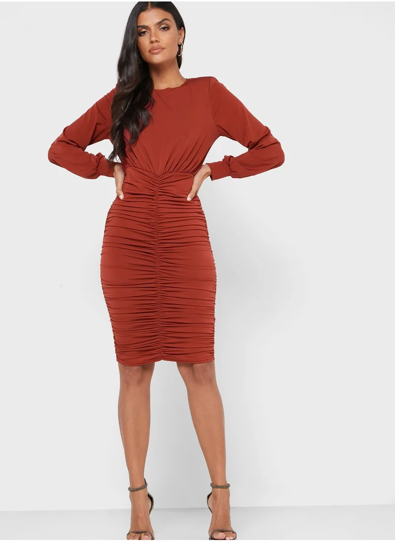 John Zack Ruched Midi Dress