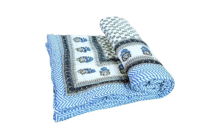 AARMOZY Cotton Soft Jaipuri Razai Traditional Print Single Bed AC Blanket Blue BOOTI85X55 INCHE - Image 4