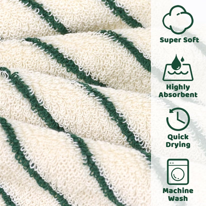 Jacquotha Striped Cotton Washcloths 4 Pack, 13â€ x 13â€ - Soft Wash Cloths for Bathroom, Kitchen, Gym, Face, Green and Cream - Image 4