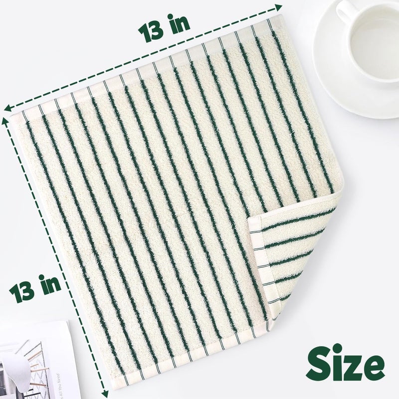 Jacquotha Striped Cotton Washcloths 4 Pack, 13â€ x 13â€ - Soft Wash Cloths for Bathroom, Kitchen, Gym, Face, Green and Cream - Image 5