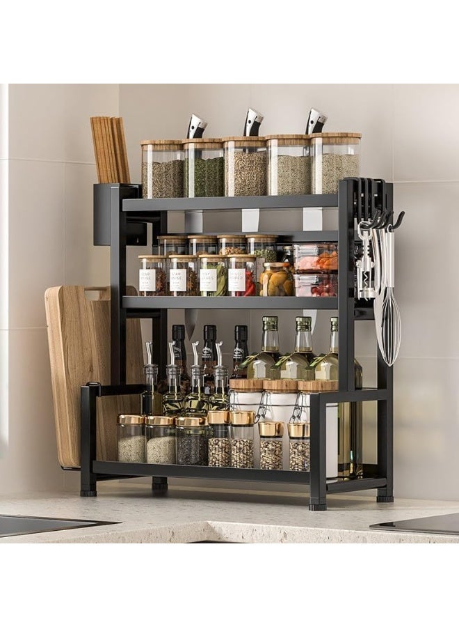 BLOOMING TIME 3-Tier Carbon Steel Kitchen Organizer - Black Painted Countertop Storage Rack for Spices, Knives, and Utensils, Standing Shelf - Image 5