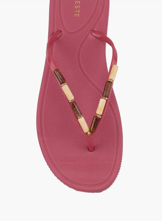 Celeste BURGUNDY Women Bead Embellished Flip Flops for Women | Best Price UAE