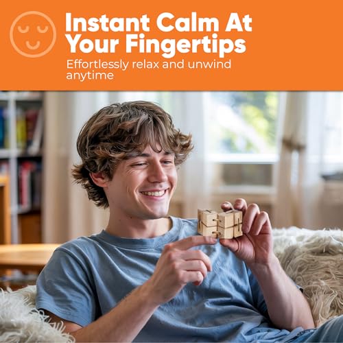 BUNMO Infinity Cube Fidget Toy - Stocking Stuffers for Teens - Teen Boy Toys - Fidgets for Adults - Smooth Folding Pocket Fidget, Natural Wood Sensory Cube for Desk or Travel - 1 Pack Beech Wood - Image 4