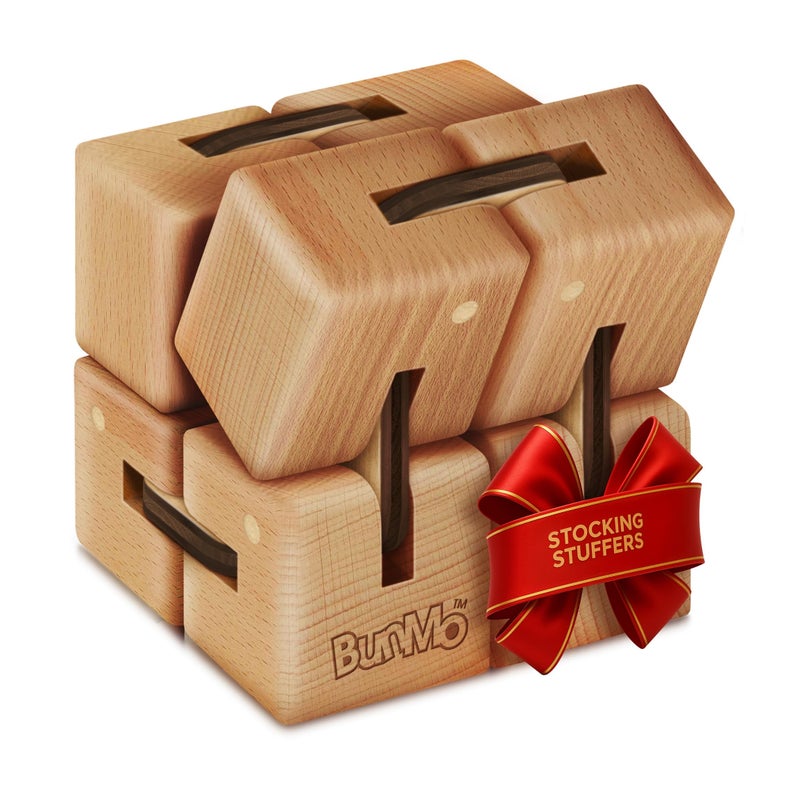 BUNMO Infinity Cube Fidget Toy - Stocking Stuffers for Teens - Teen Boy Toys - Fidgets for Adults - Smooth Folding Pocket Fidget, Natural Wood Sensory Cube for Desk or Travel - 1 Pack Beech Wood - Image 1