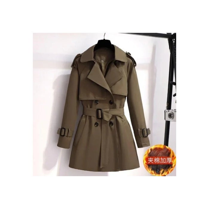 Windbreaker Womens New Explosive Coat Mid-length Korean Style Small British Style High-end Coat black [padded]]  - Image 2