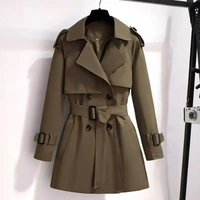 Windbreaker Womens New Explosive Coat Mid-length Korean Style Small British Style High-end Coat black [padded]]  - Image 4