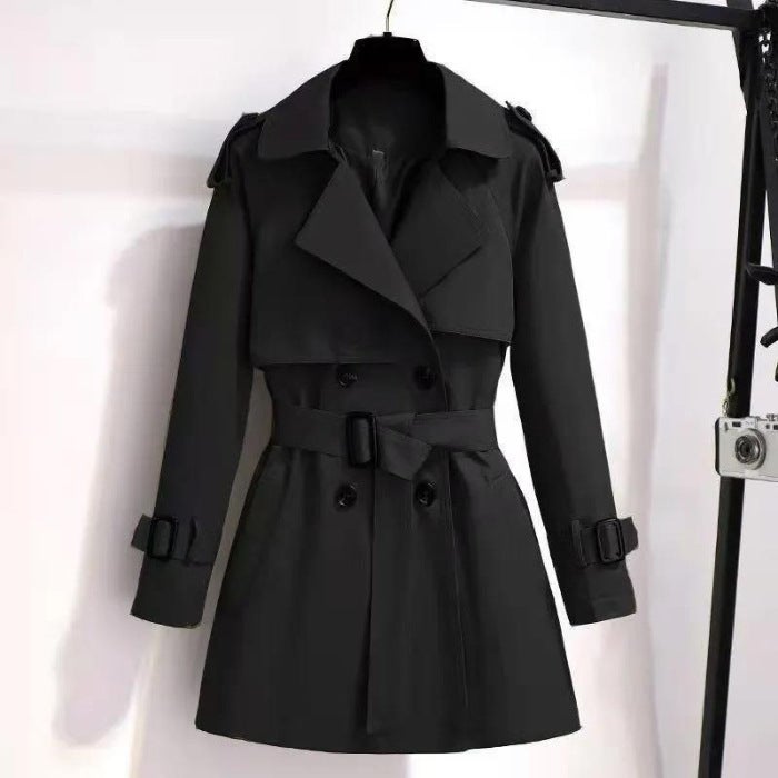 Windbreaker Womens New Explosive Coat Mid-length Korean Style Small British Style High-end Coat black [padded]]  - Image 3