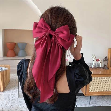 ChicTresses Off White and Red Hair Bows for Women - Barette Clip - Premium Luxury Silky Satin Bow Clips for Girls - Cute Accessories - Image 2
