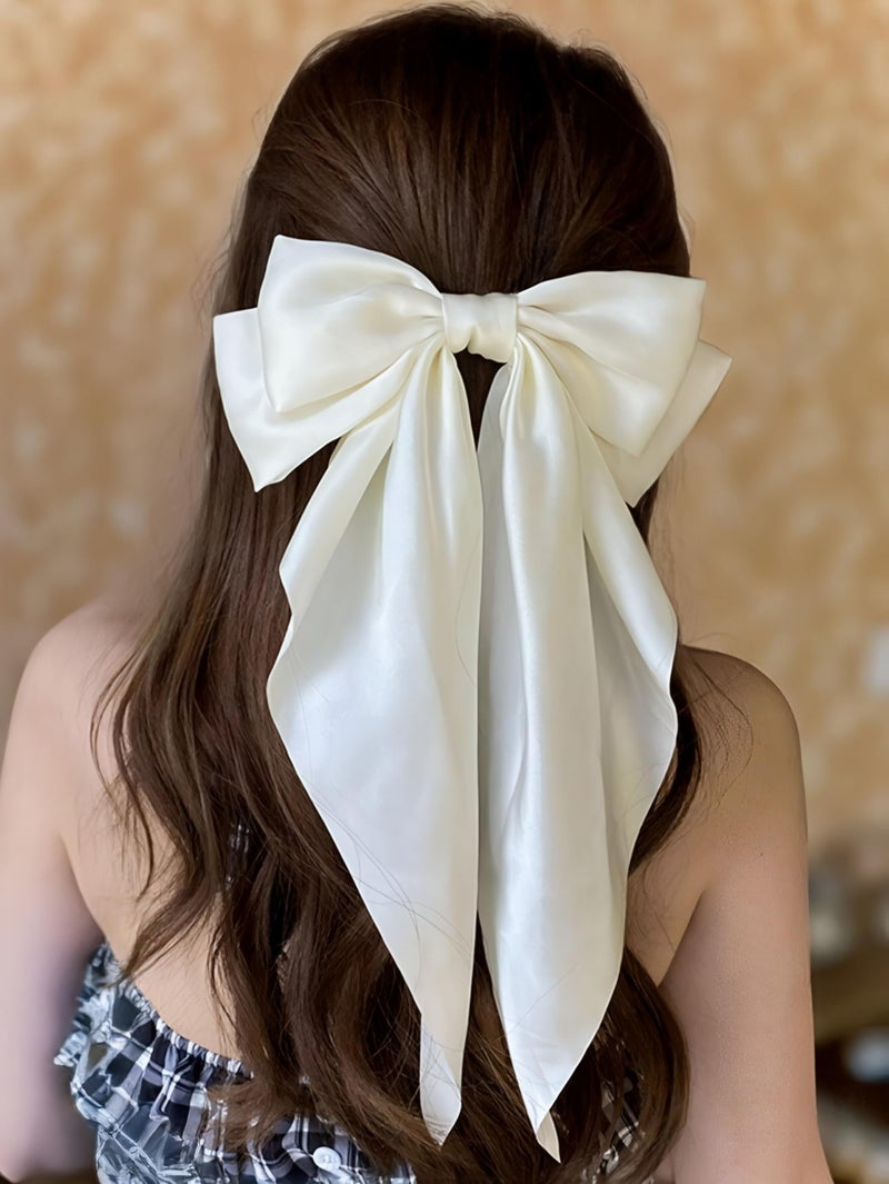 ChicTresses Off White and Red Hair Bows for Women - Barette Clip - Premium Luxury Silky Satin Bow Clips for Girls - Cute Accessories - Image 3