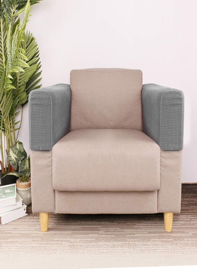 Sewroro 2pcs Sofa Armrest Covers, Stretch Chair Arm Protectors Washable Universal Armchair Slipcover Arm Cover for Home Office (Light Grey) - Image 3