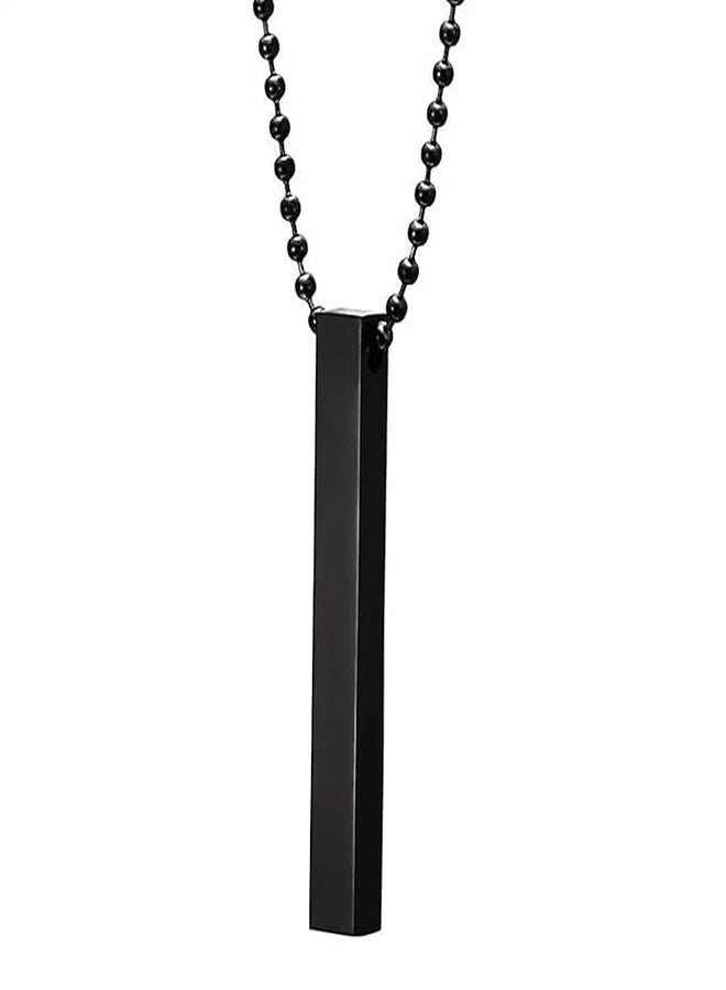 ASSU Men's Jewellery 3D Cuboid Vertical Bar/Stick Stainless Steel Locket Pendant Necklace for Boys and Men (Black- Rectangle-Chain_20)
