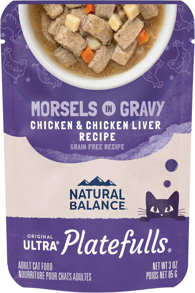 Natural Balance Platefulls Grain Free Indoor Chicken & Chicken Liver Recipe Cat Food - 3 oz Pouch - Image 1