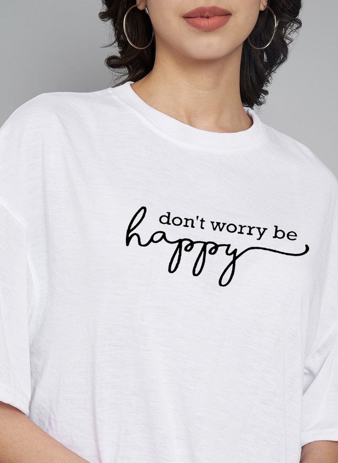 Trend Level Women Typography Printed Drop-Shoulder Sleeves T-shirt - Image 2