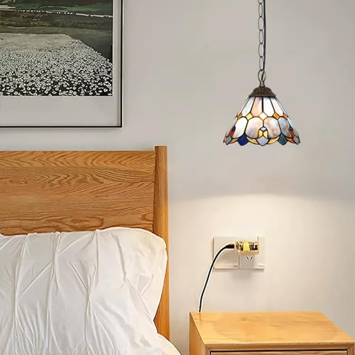 Blivuself Tiffany Pendant Hanging Light Plug in Light Fixture Vintage Purple Stained Glass Hanging Lamp for Home Decor Dining Living Room Study Hallway Kitchen Island - Image 4