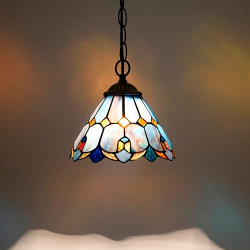 Blivuself Tiffany Pendant Hanging Light Plug in Light Fixture Vintage Purple Stained Glass Hanging Lamp for Home Decor Dining Living Room Study Hallway Kitchen Island - Image 2
