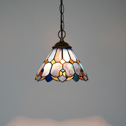 Blivuself Tiffany Pendant Hanging Light Plug in Light Fixture Vintage Purple Stained Glass Hanging Lamp for Home Decor Dining Living Room Study Hallway Kitchen Island - Image 3