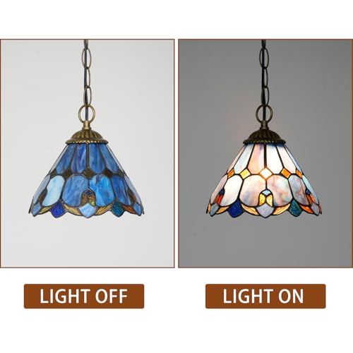 Blivuself Tiffany Pendant Hanging Light Plug in Light Fixture Vintage Purple Stained Glass Hanging Lamp for Home Decor Dining Living Room Study Hallway Kitchen Island - Image 5