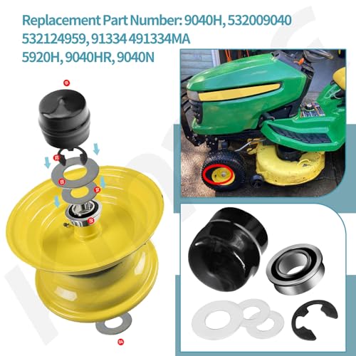 KINTLE 9040H Front Wheel Bushing to Bearing Conversion Kit W/Grease Compatible with Craftsman, Poulan, Husqvarna, Jonsered, Murray Lawn Mower Fits 532009040, 532124959, 91334, 491334MA, 5920H, 9040HR, 9040N - Image 3