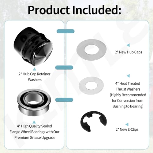 KINTLE 9040H Front Wheel Bushing to Bearing Conversion Kit W/Grease Compatible with Craftsman, Poulan, Husqvarna, Jonsered, Murray Lawn Mower Fits 532009040, 532124959, 91334, 491334MA, 5920H, 9040HR, 9040N - Image 2
