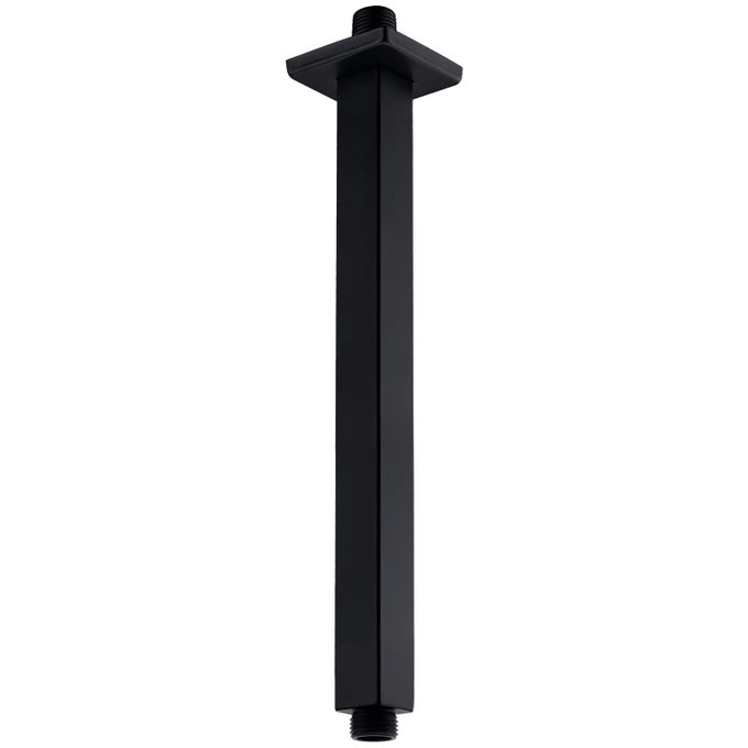 12 INCH SQUARE CEILING MOUNTED SHOWER ARM AND FLANGE MATTE BLACK