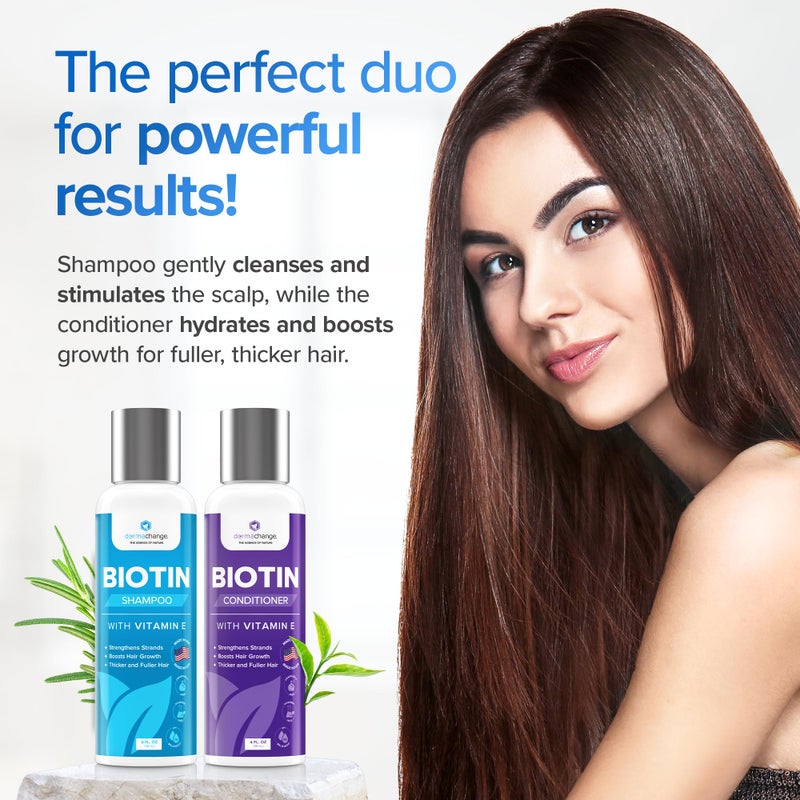 dermachange Biotin Hair Growth Shampoo and Conditioner Set - Sulfate Free, Deep Conditioner for Dry Damaged Hair - Made in USA (4 oz) - Image 5