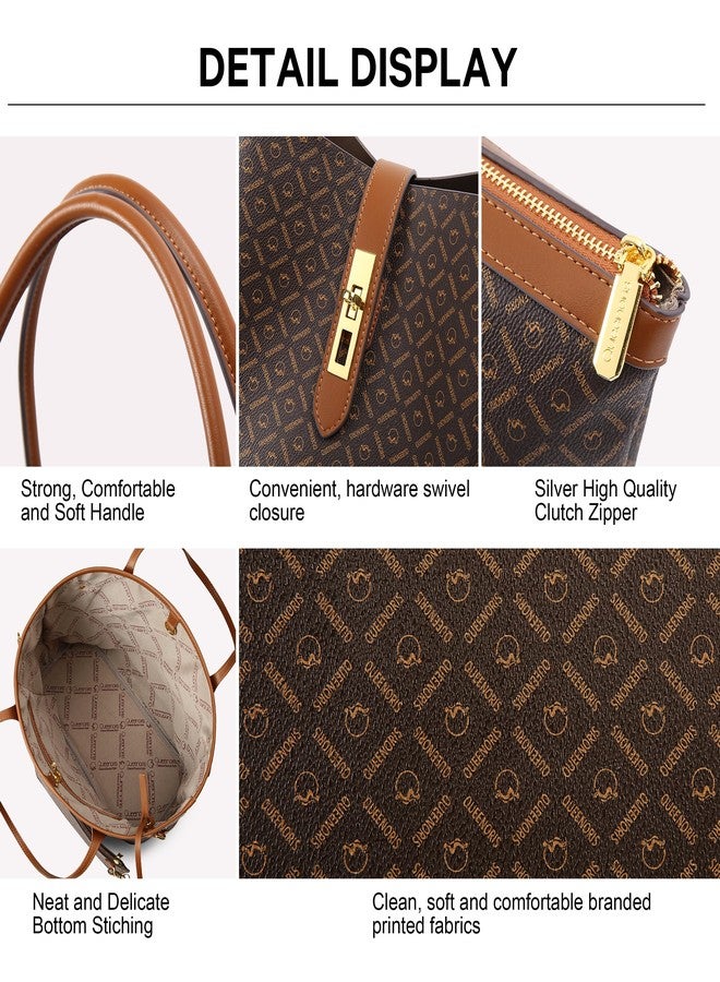Queenoris Tote Bag for Women, Top-handle Shoulder Handbag Large Capacity Purese Designer Retro Bag with Clutch (Dark Coffee Brown) - Image 5