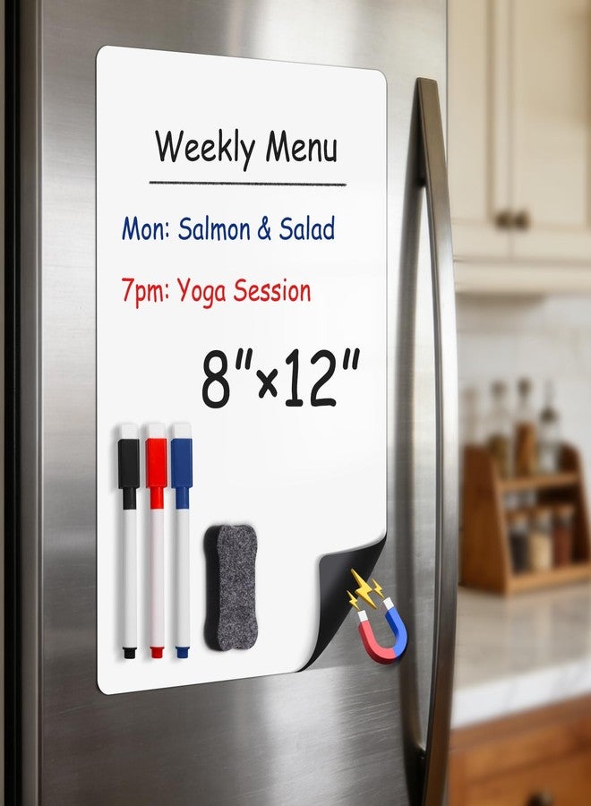 Warasee Magnetic Whiteboard for Fridge 12" x 8": Small Dry Erase Board Sheet for Kitchen Refrigerator as Weekly Menu Planner with Strong Magnet Backing - Flat Ships - Image 1