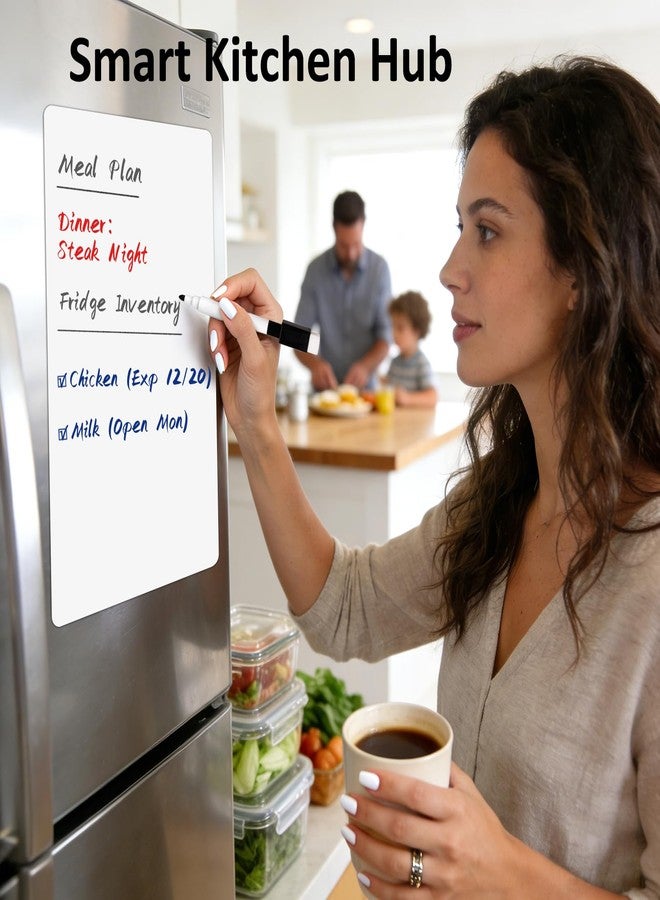 Warasee Magnetic Whiteboard for Fridge 12" x 8": Small Dry Erase Board Sheet for Kitchen Refrigerator as Weekly Menu Planner with Strong Magnet Backing - Flat Ships - Image 2