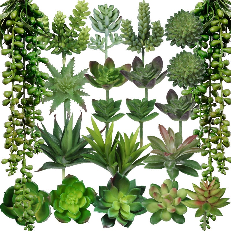 Winlyn Winlyn 21 Pcs Assorted Artificial Succulents Plants Unpotted Small Green String of Pearls Cacti Aloe Picks Fake Succulents Bulk for Succulent Garden Wreath Floral Arrangement Indoor Outdoor Home Decor  - Image 1