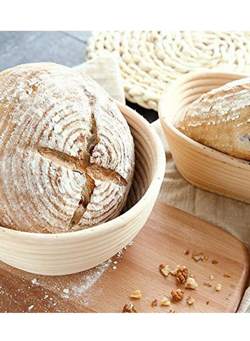 2 Set 9 Inch Proofing Baskets Bread Basket +Bread Lame +Dough Scraper+ Linen Liner Cloth for Professional Home Bakers  - Image 2
