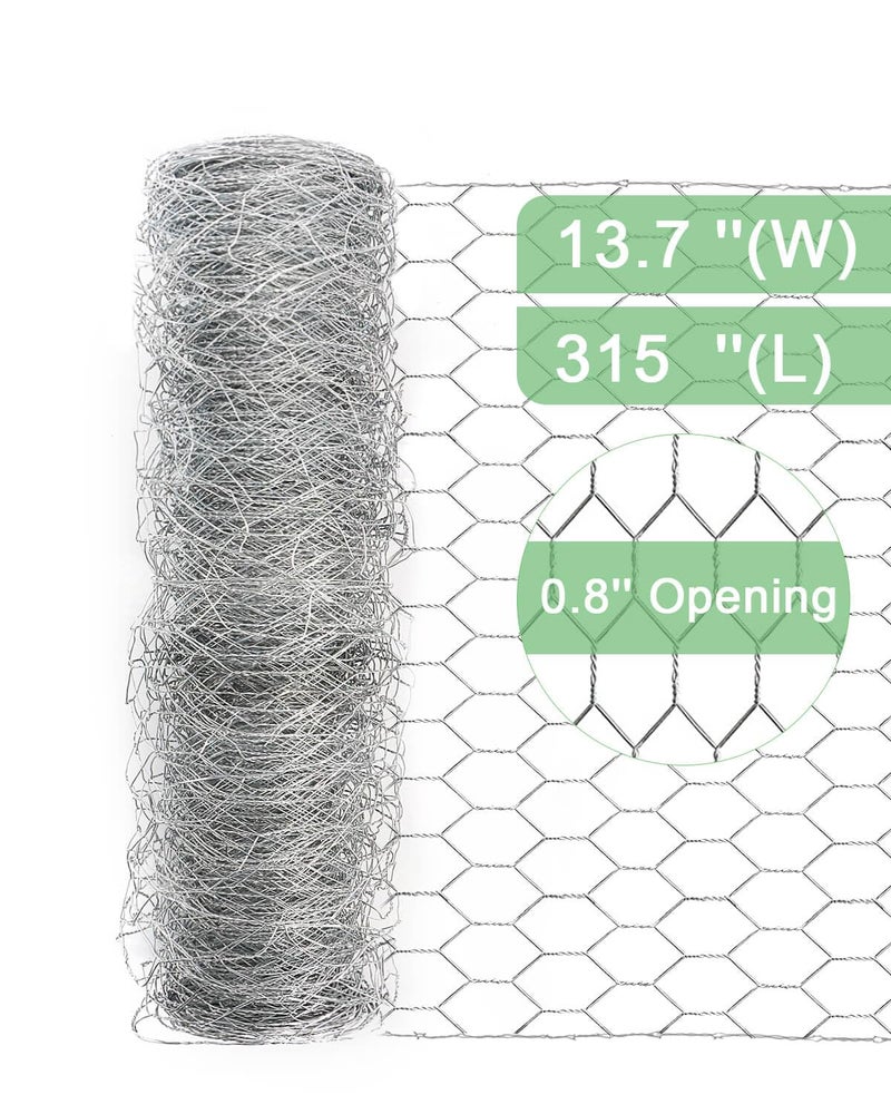 vensovo لفافة شبكة دجاج مجلفنة 13.7" × 315"، سياج دجاج سداسي 0.8 بوصة لحماية الحديقة، الأرانب، حظيرة الدجاج، حماية النباتات والحرف اليدوية - Image 2