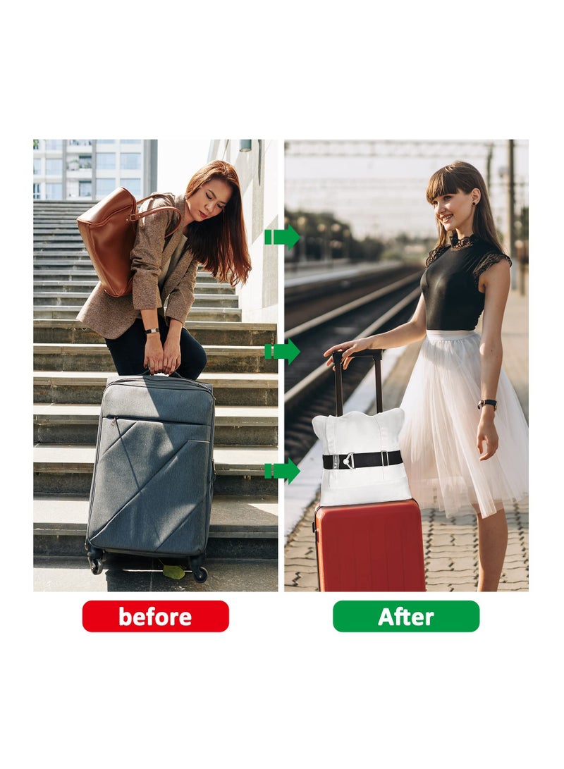 Excefore 2-in-1 Travel Belt Luggage Straps Over Handle for Carry-On Bag, Elastic Add a Bag Bungees Luggage Belt Suitcases Adjustable with Alloy Buckle, Hands-Free for Airport, Trip (Black) - Image 2