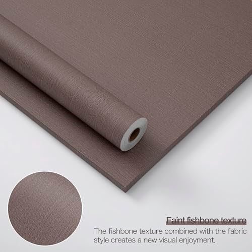 LVSHI 24"x393" Brown Grasscloth Peel and Stick Fabric Textured Contact Paper Linen Wallpaper Vintage Matte Frosted Waterproof Luxury Wallpaper for Bedroom Bathroom Kitchen (Dark Brown) - Image 3