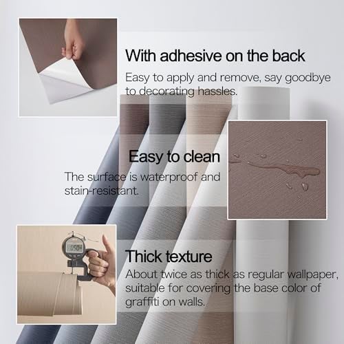 LVSHI 24"x393" Brown Grasscloth Peel and Stick Fabric Textured Contact Paper Linen Wallpaper Vintage Matte Frosted Waterproof Luxury Wallpaper for Bedroom Bathroom Kitchen (Dark Brown) - Image 4