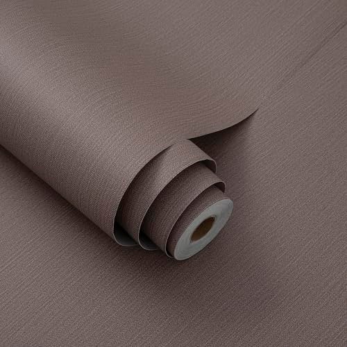 LVSHI 24"x393" Brown Grasscloth Peel and Stick Fabric Textured Contact Paper Linen Wallpaper Vintage Matte Frosted Waterproof Luxury Wallpaper for Bedroom Bathroom Kitchen (Dark Brown) - Image 1