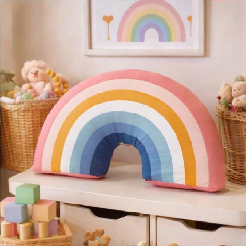 Peach Cuddle Cute Rainbow Shaped Velvet Fluffy Cushion for Kids Room, Living Room, Bedroom, Luxury Furnishing, Throw Pillow (16x18 inch, Blue) Rainbow Cushion - Image 1
