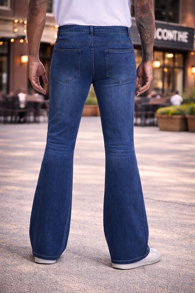 Ben Martin Men’s Dark Blue Bootcut Bell Bottom Jeans || Flared Denim Jean for Men || Stretchable Mid Rise Cotton Pants || Retro Style Casual Wear Bootcut' Denim' Jeans:, 32 - Image 3