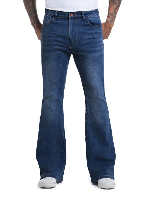 Ben Martin Men’s Dark Blue Bootcut Bell Bottom Jeans || Flared Denim Jean for Men || Stretchable Mid Rise Cotton Pants || Retro Style Casual Wear Bootcut' Denim' Jeans:, 32 - Image 1