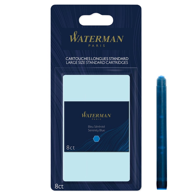Waterman خرطوشات حبر كبيرة الحجم من ووترمان 8 عبوات - الأزرق الهادئ - Image 1