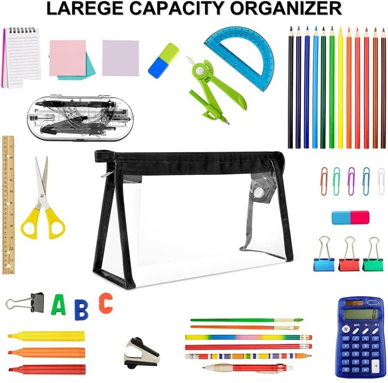 AQBAH Polyurethane Large Capacity Big Pencil Pouch For Girls & Boys, Transparent Pen Bag Organizer For School, Multi-Purpose Stationary Bag Pack Of 1 (Black) - Image 4