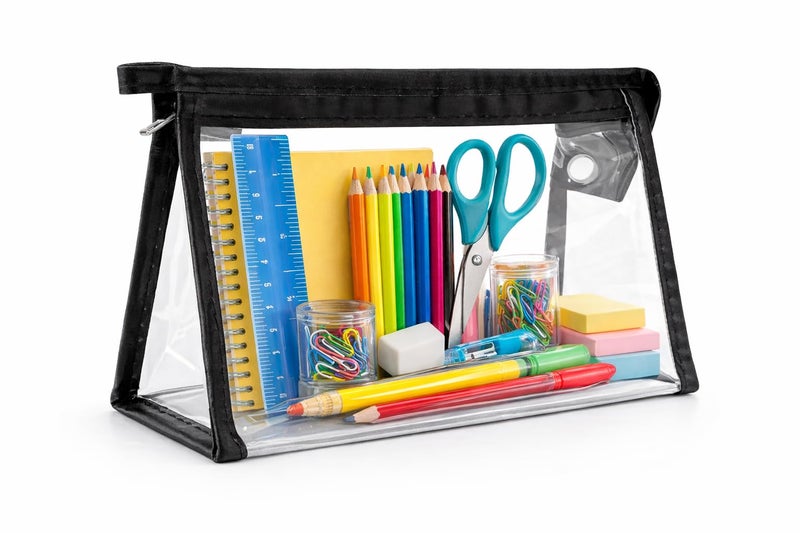 AQBAH Polyurethane Large Capacity Big Pencil Pouch For Girls & Boys, Transparent Pen Bag Organizer For School, Multi-Purpose Stationary Bag Pack Of 1 (Black) - Image 1