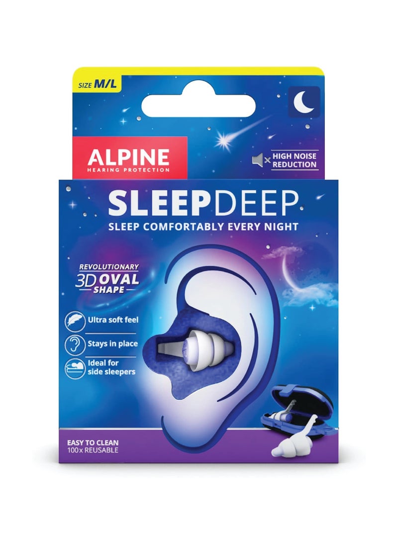 Alpine SleepDeep Ear Plugs for Sleeping – Oval Shape, Noise-Cancelling Gel, Comfortable & Reusable (M/L) - Image 1