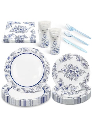 Floral Blue and White Party Supplies Set - 168 Pcs Disposable Decorations with Paper Plates, Cups, Knives, Forks, and Spoons for 24 Guests. Perfect for Celebrations! - pzsku/Z9D4BCABC0F2BA61C7853Z/45/1746792483/fb5236dd-3b20-470f-badc-2d2a5581b16f